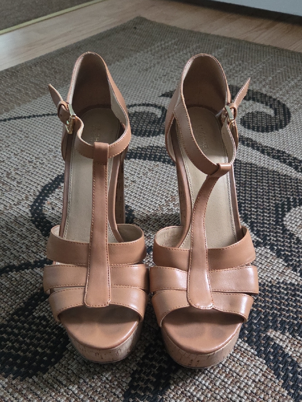 Michael Kors Tan T-Strap Platform Sandals